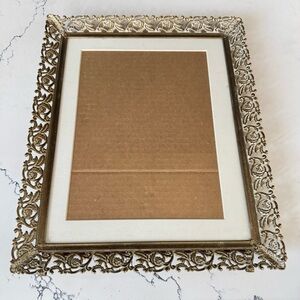 Vintage Filigree Gold Tone Metal Ornate Picture Frame